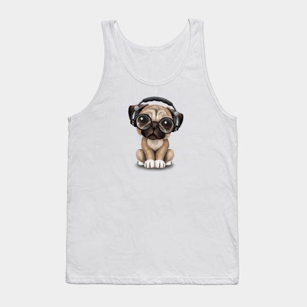 Cute Pug Puppy Dj Wearing Headphones and Glasses Tank Top by jeffbartels